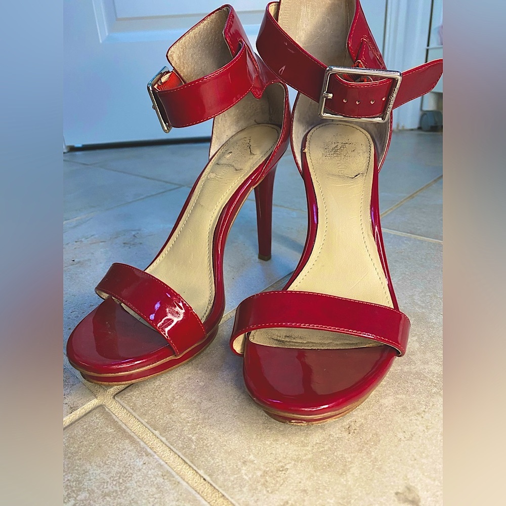 Calvin Klein red strap open toes heels